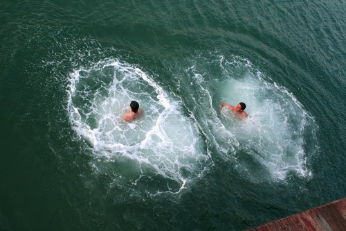 swimming in Halong bay
