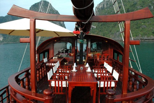 Dining room on the deck of cruise